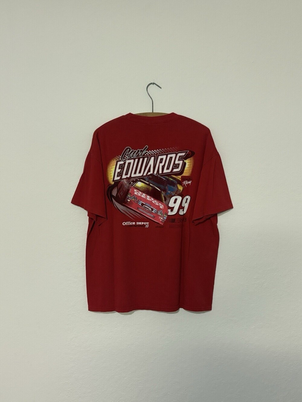 Vintage Y2K NASCAR Carl Edwards 99 Office Depot Mens Red Shirt Size Mens XL